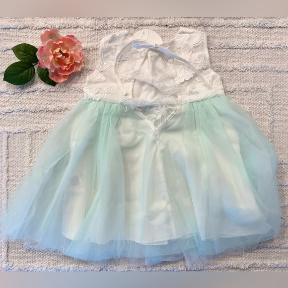 Mint Green Butterfly Baby Girl Dress With Bonnet- Size 18-24 Months - Picture 5 of 6
